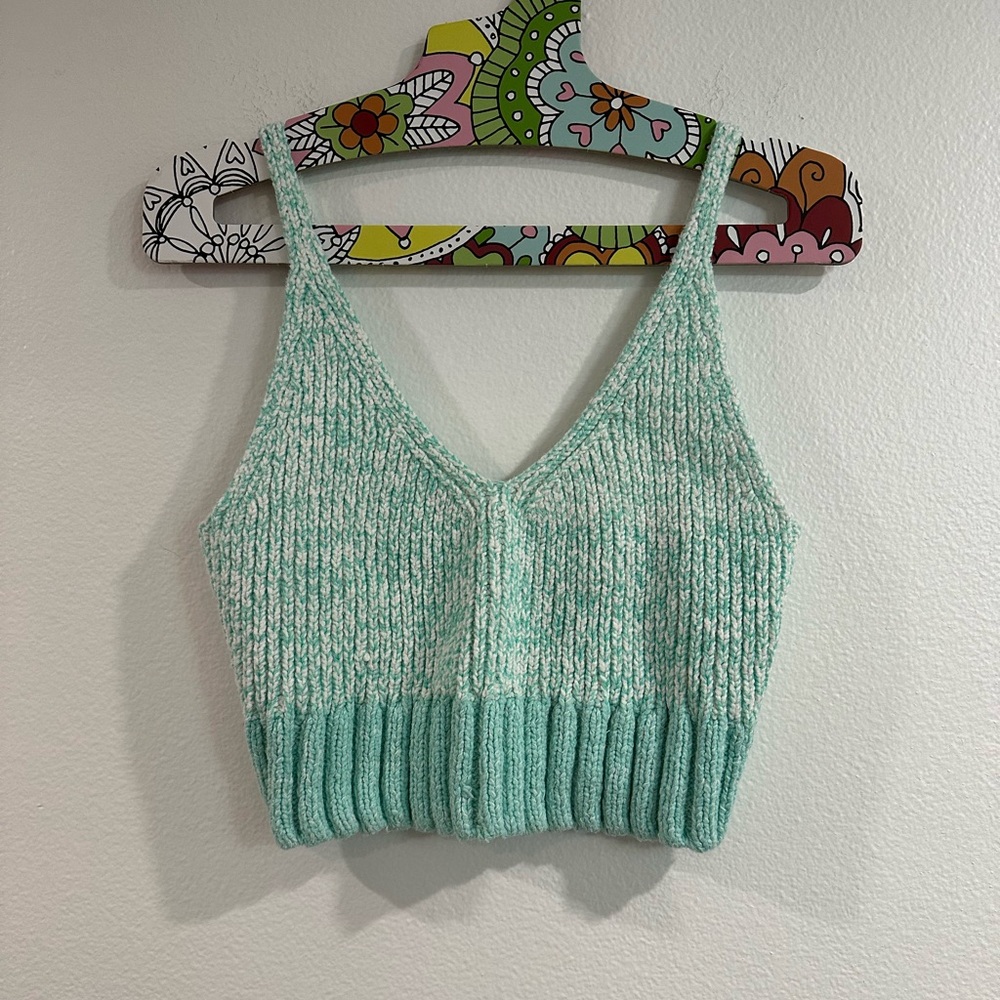 Free People Here All Day Women's Green Cotton Combo Crop Top Size M(runs big)